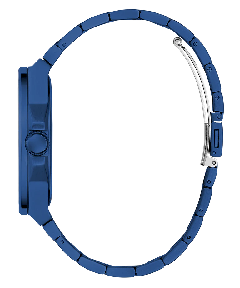 GUESS GW0833G1 watch bracelet and case back detail in blue finish