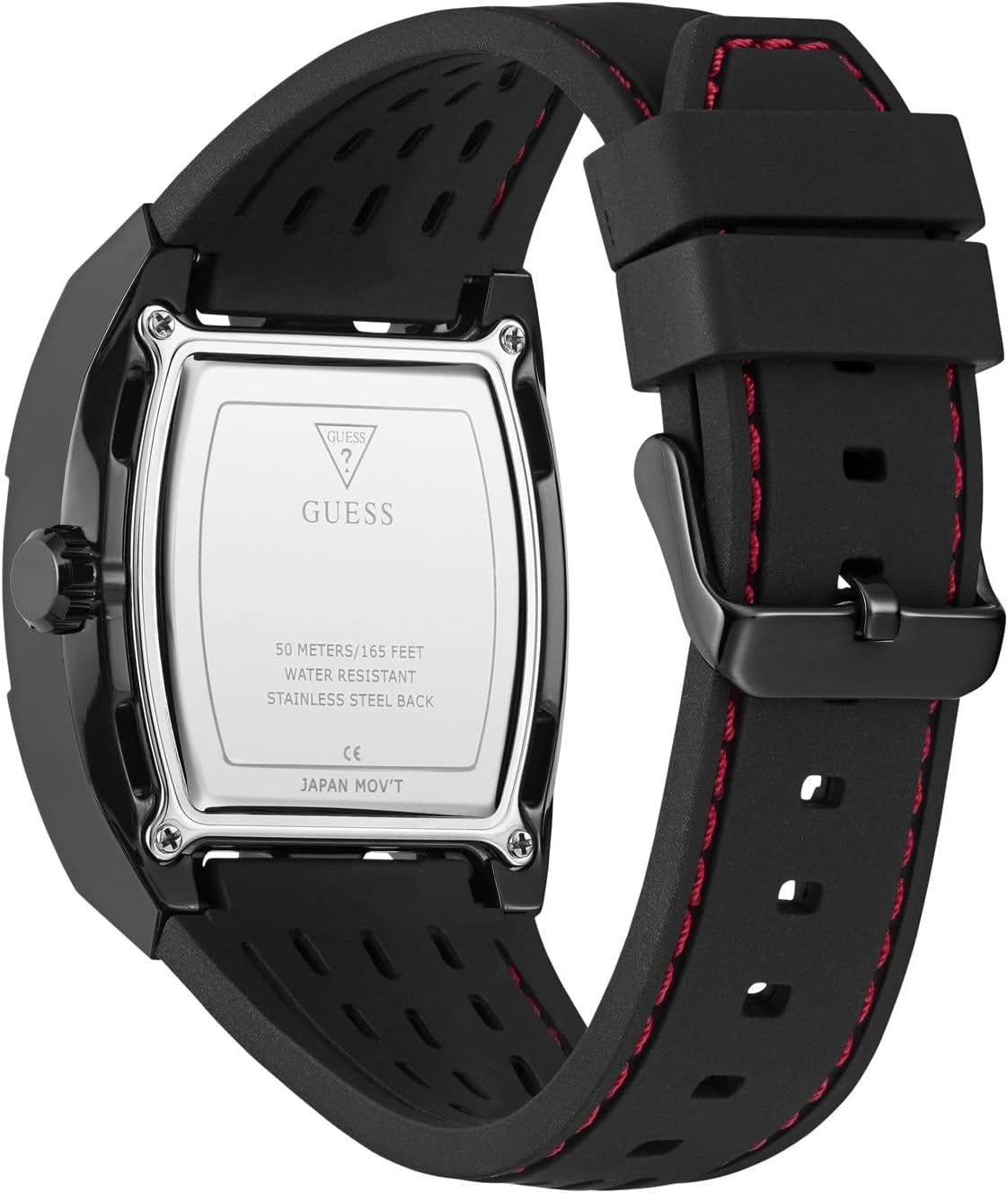 GUESS GW0857G1 caseback showing stainless steel and water resistant specification