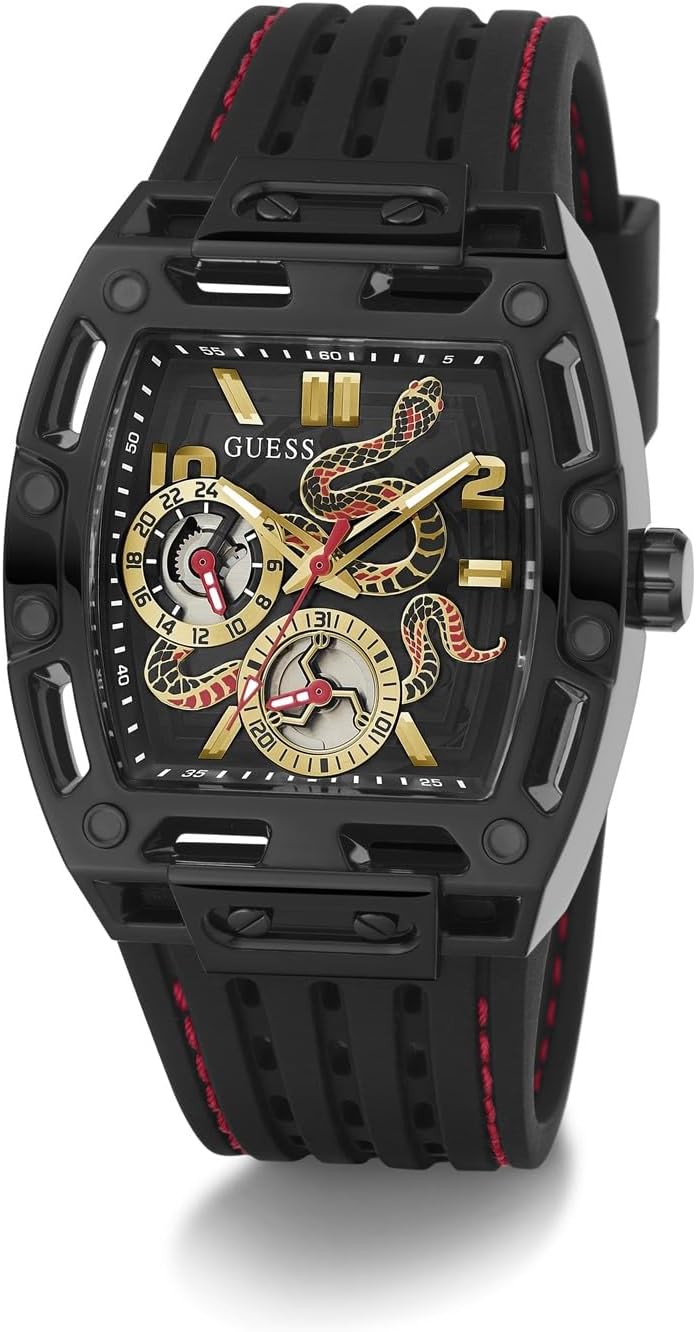 GUESS GW0857G1 men's watch worn showing full dial and silicone band