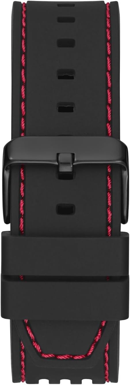 GUESS GW0857G1 black silicone strap with red stitching detail