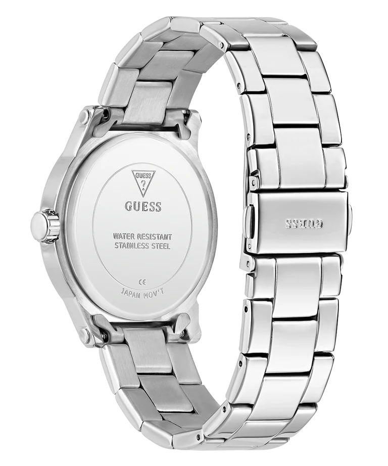 GUESS GW0861L1 caseback showing stainless steel water resistant marking