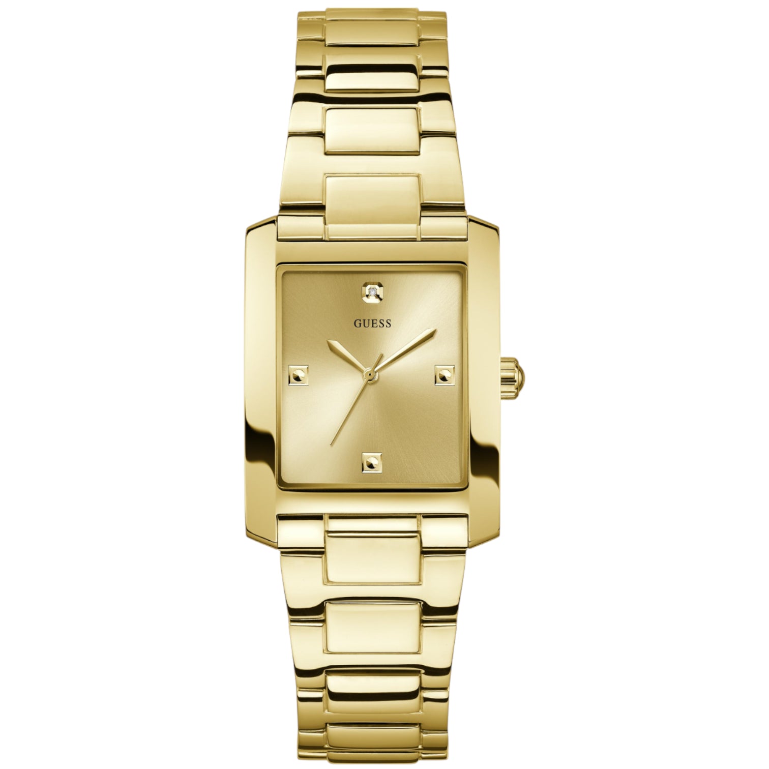 Guess gold rectangular watch with champagne dial and link bracelet