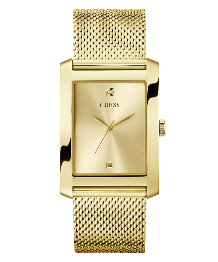 GUESS GW0898G1 gold tone rectangular men's watch with mesh band front view
