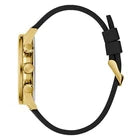Guess chronograph watch strap detail with gold-tone buckle and black silicone band