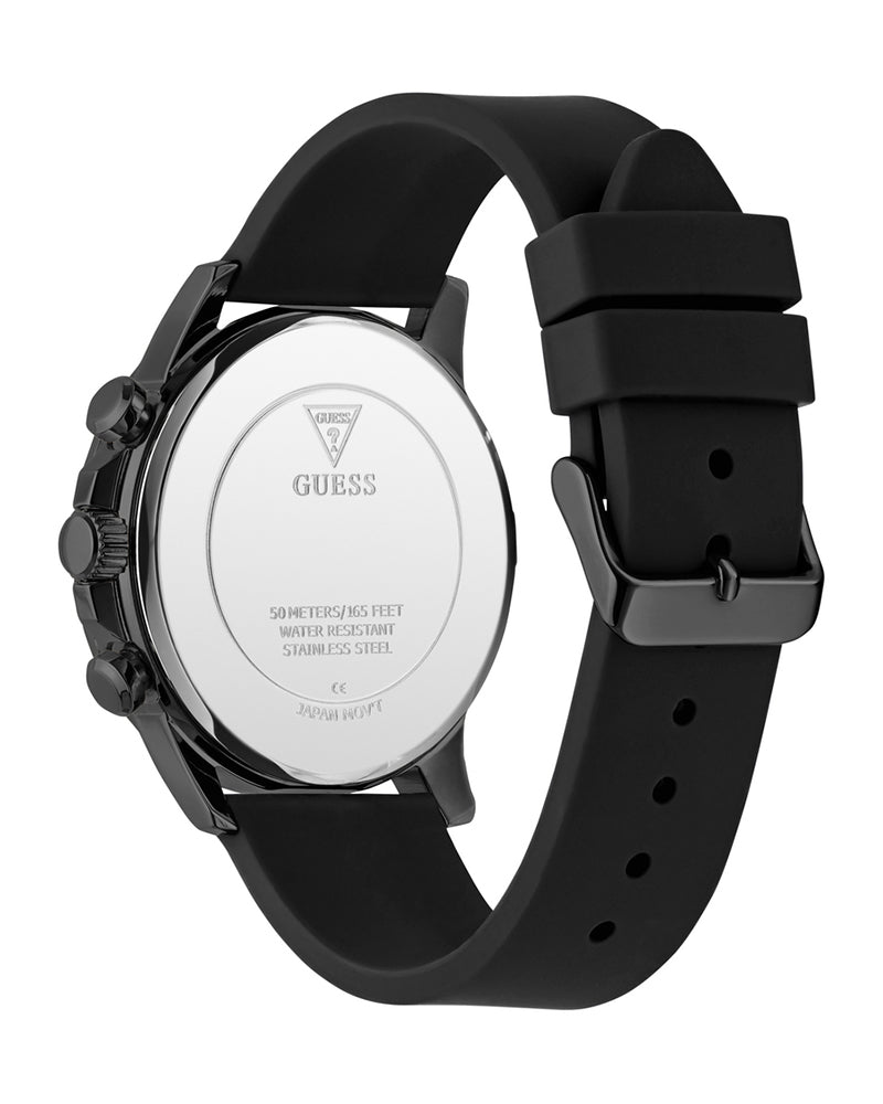 GUESS GW0913G3 watch caseback showing engraved text and water resistance rating