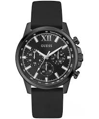 GUESS black chronograph men's watch with Roman numeral dial and black silicone strap