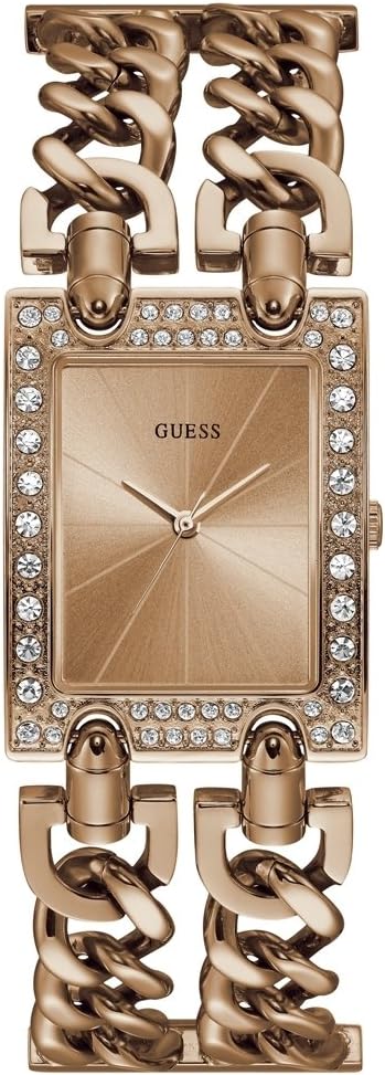 Guess Heavy Metal ladies watch with square dial, crystal-set bezel, and chain link bracelet