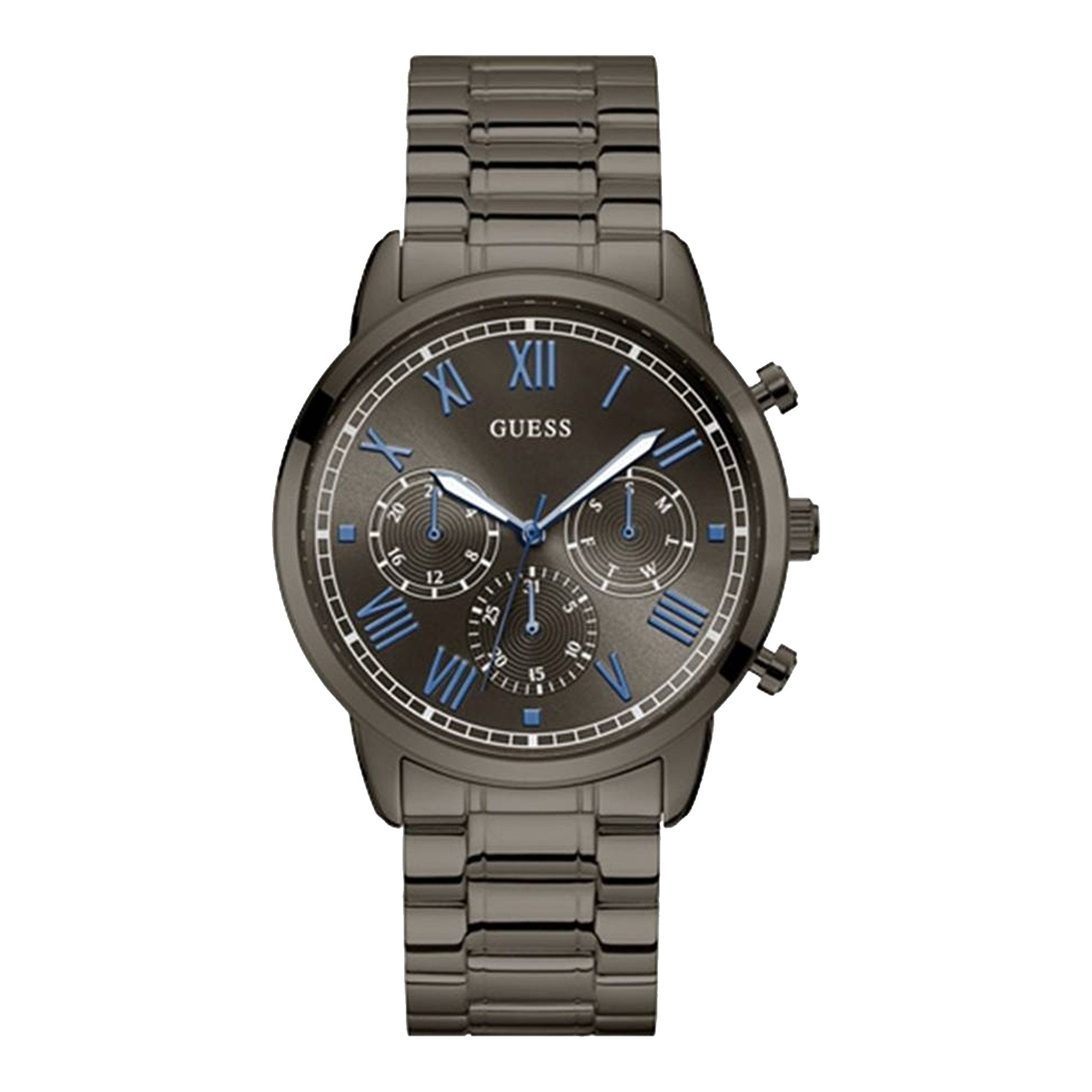 Guess Hendrix men's chronograph watch with stainless steel case, grey dial, and Roman numerals