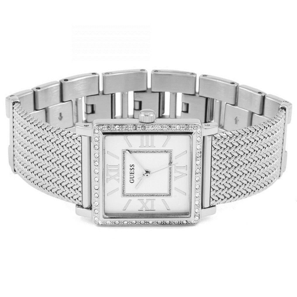 Guess Highline women's watch full front view with mesh band displayed flat