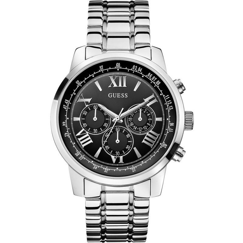 Guess Horizon chronograph men's watch with black dial and stainless steel bracelet