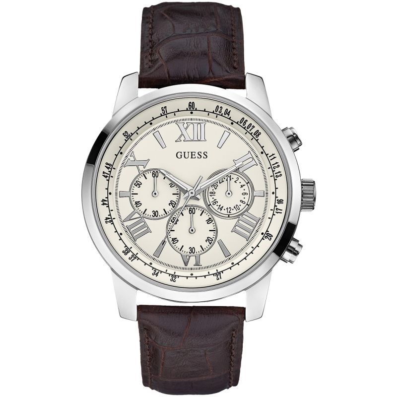 Guess Horizon Cream Dial Leather Strap Men’s Watch W0380G2 - Watch