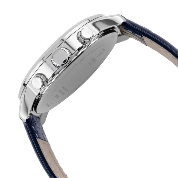 Side profile of Guess Horizon watch showing silver case and chronograph pushers