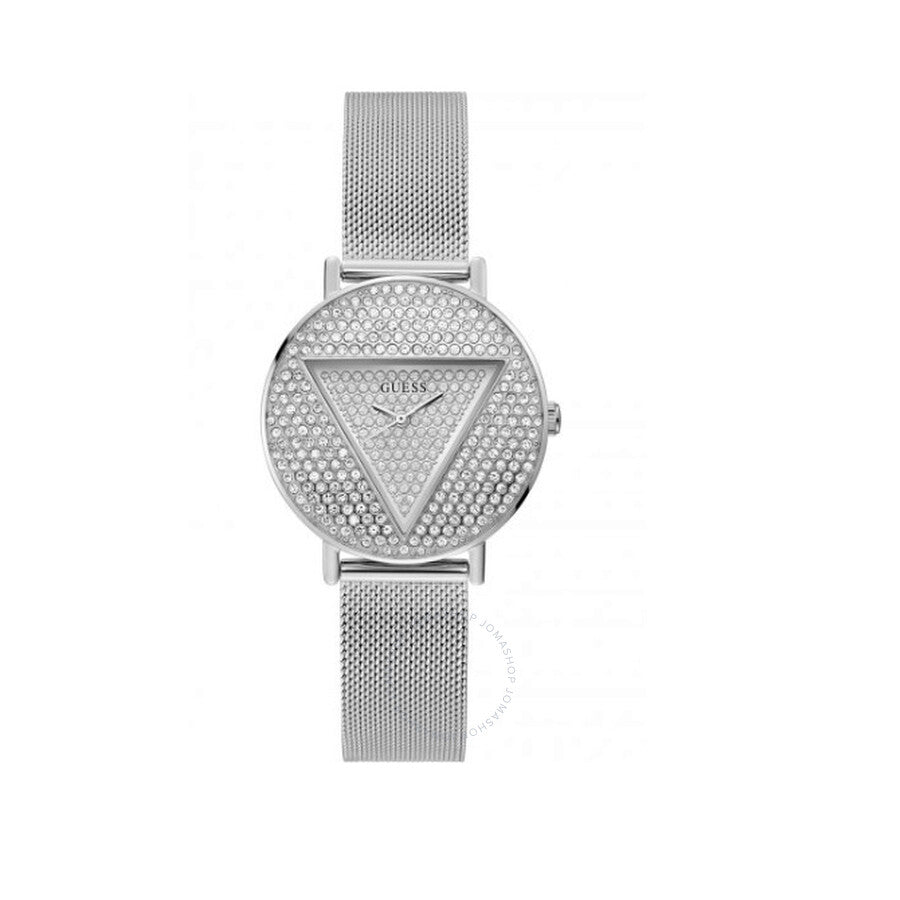 Guess Iconic silver-tone ladies watch with crystal-embellished dial and mesh strap