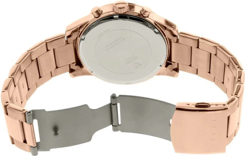 Guess Iconic Signature rose gold steel bracelet strap and caseback view