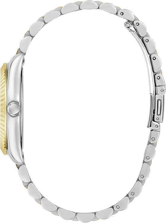 Side view of GUESS Jada watch strap showing 2-tone gold and silver stainless steel links