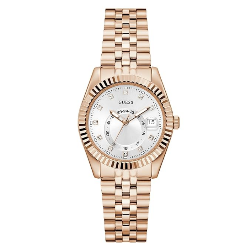 GUESS Jada rose gold tone ladies watch with white dial and rose gold bracelet