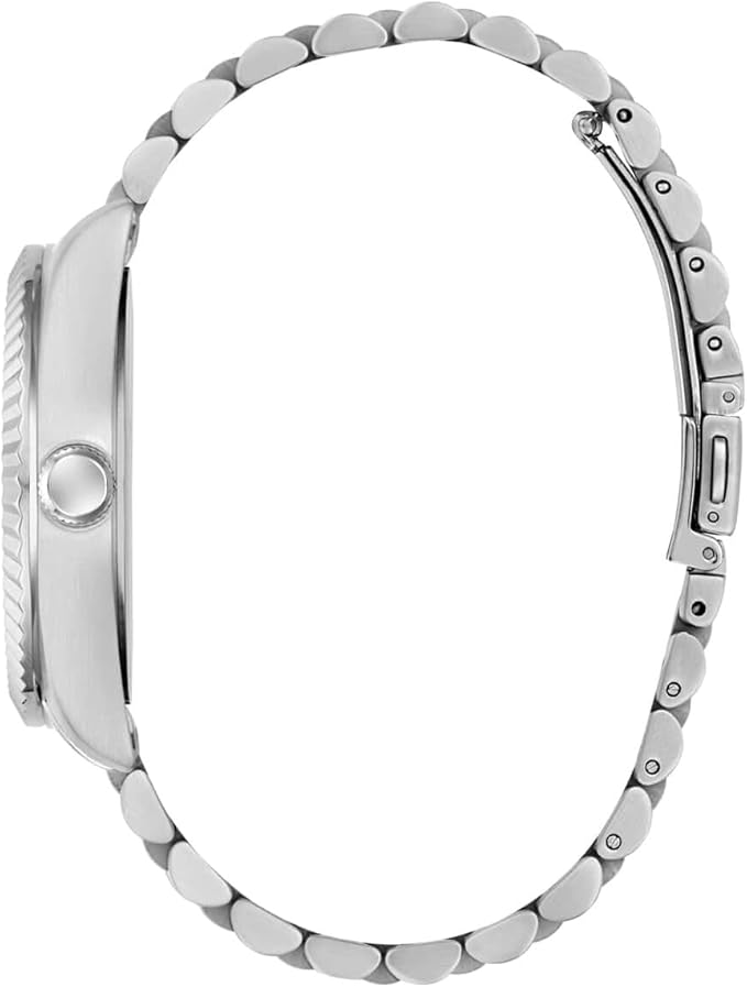 GUESS Jaden watch side view showing stainless steel bracelet and case profile