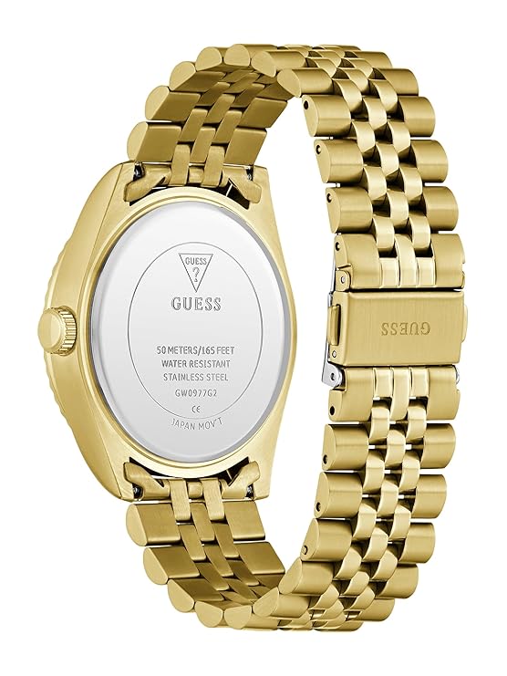GUESS Jaden caseback showing stainless steel construction and specifications
