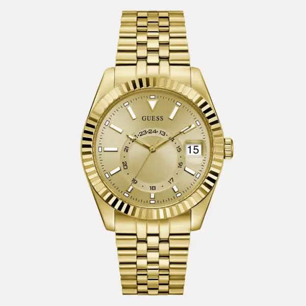 GUESS Jaden gold tone men's watch with multi-function dial and date window