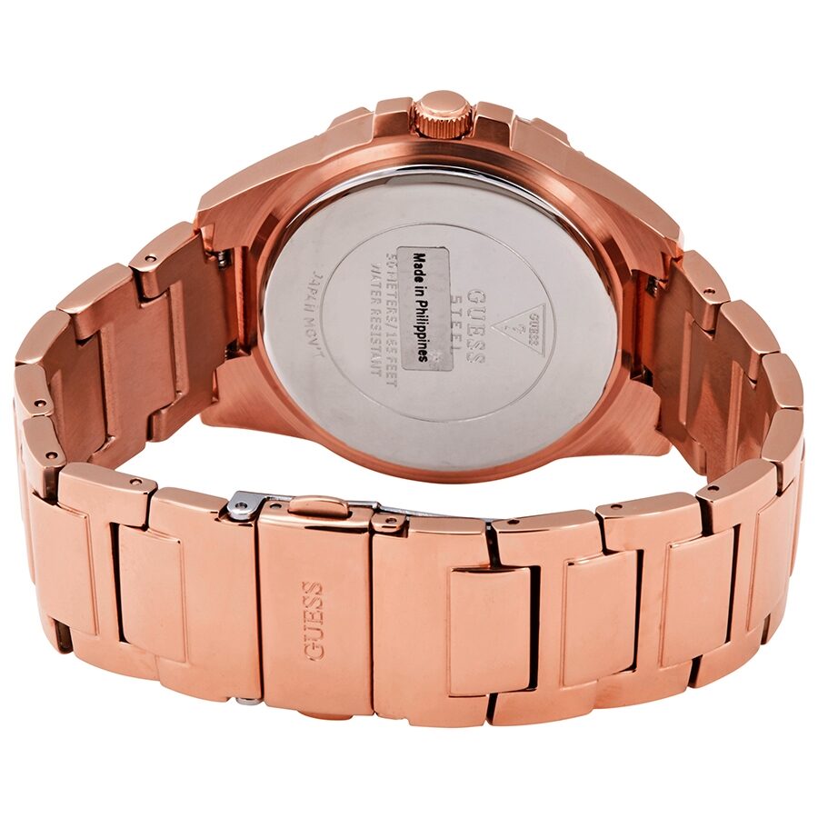 Guess Lady Frontier watch caseback showing rose gold-tone stainless steel case