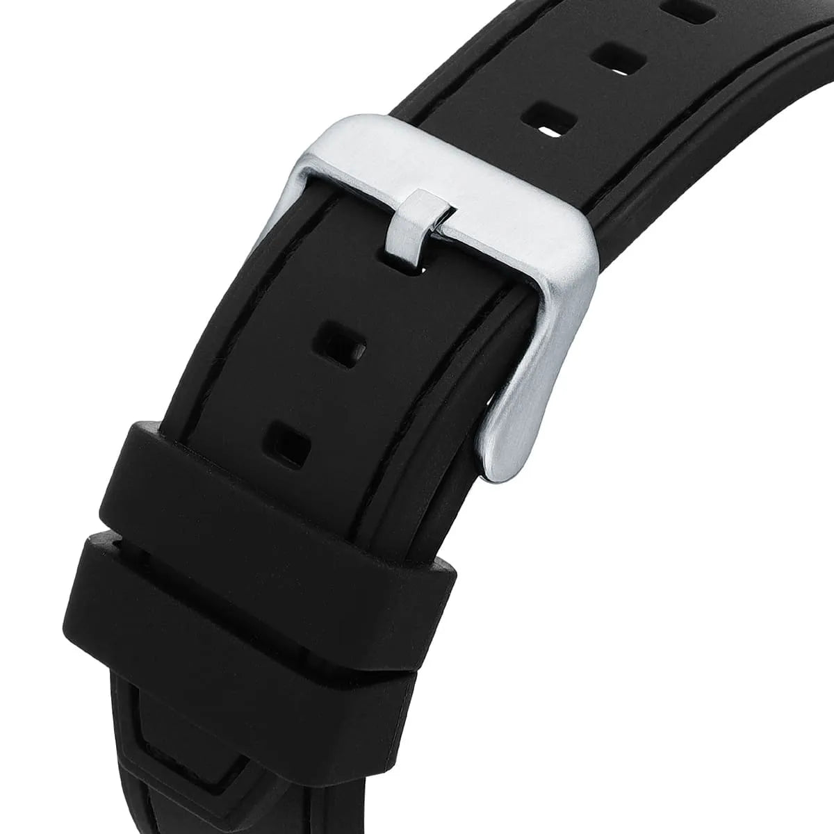 Guess Legacy black rubber strap with perforations and silver metal clasp