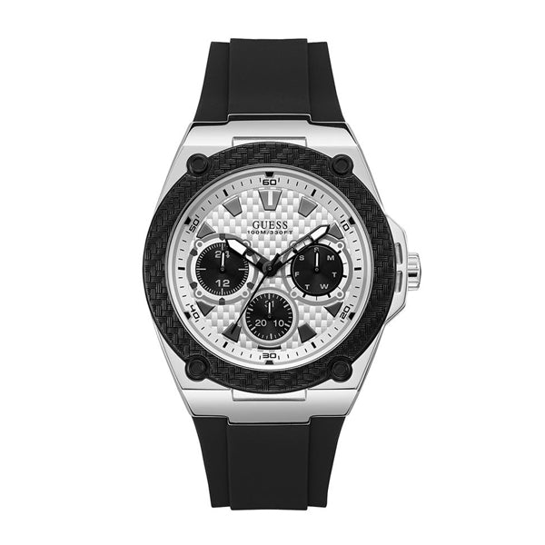 Guess Legacy Quartz White Dial Black Rubber Men’s Watch W1049G3 - Watch