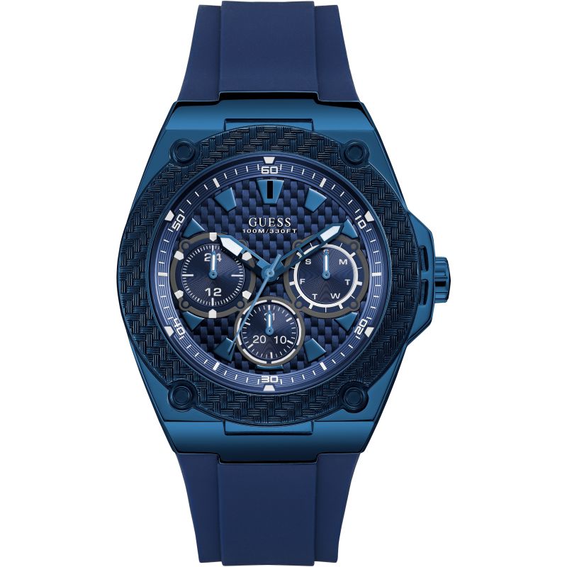 Guess Legacy quartz men's watch with blue dial, chronograph subdials and blue stainless steel case