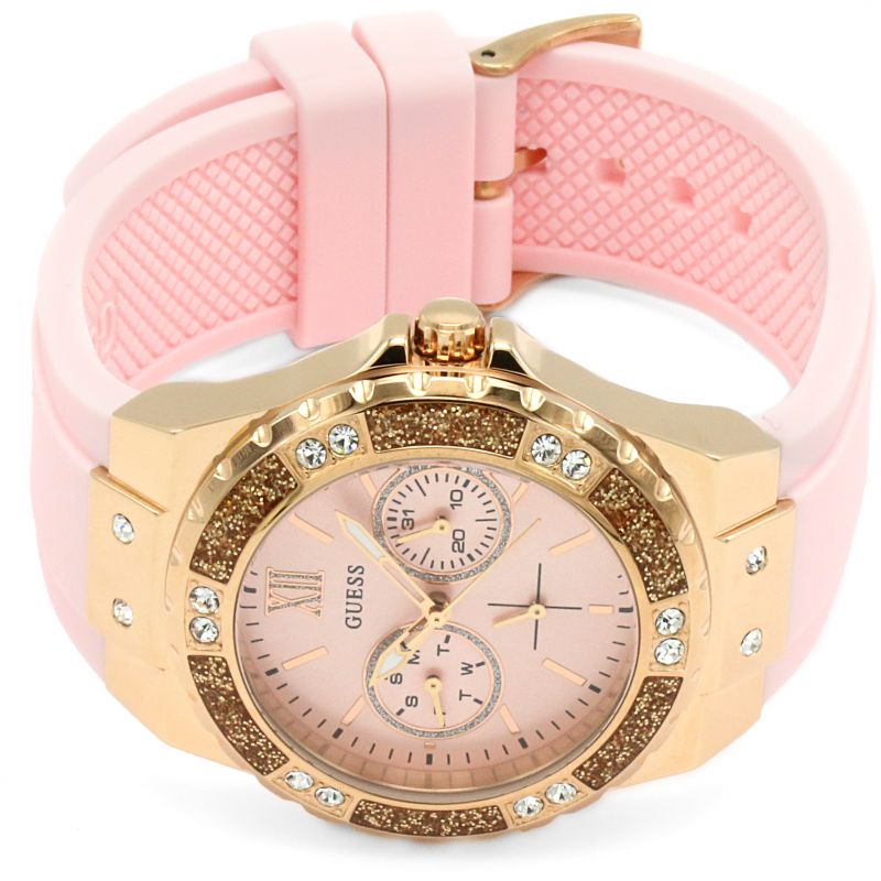 Guess Limelight Crystal Pink Dial Pink Silicone Ladies Watch W1053L3 - Watch