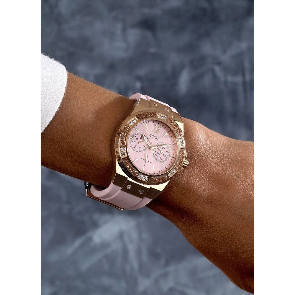 Guess Limelight Crystal Pink Dial Pink Silicone Ladies Watch W1053L3 - Watch