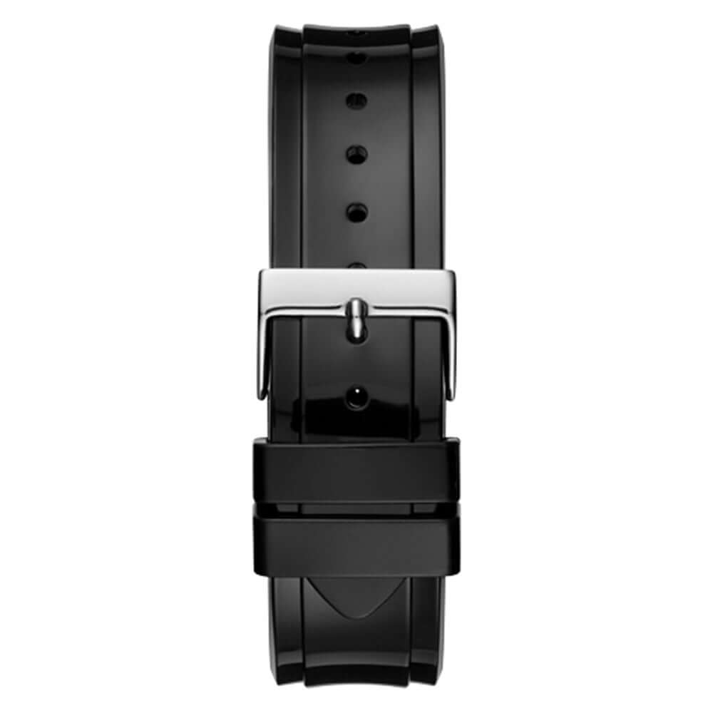 Black rubber strap with adjustable buckle and drilled pattern detail