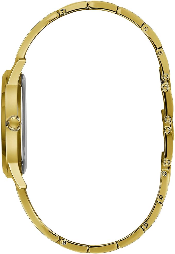 Side view of Guess Lola gold plated watch showing bangle-style bracelet design