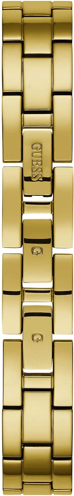 Gold PVD-plated metal bracelet detail of Guess Lola watch with segmented links