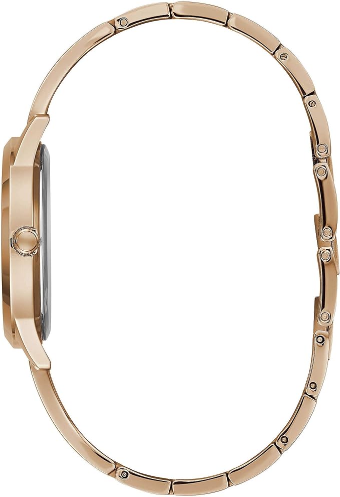 Side view of Guess Lola rose gold plated watch showing bracelet profile and case