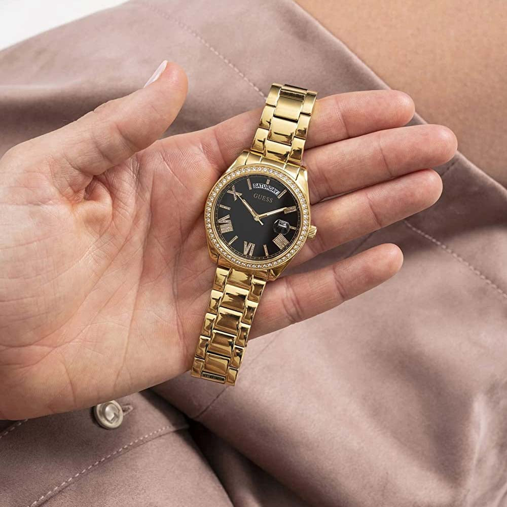 Guess Luna Gold Tone Black Dial Women’s Watch GW0307L2 - Watch