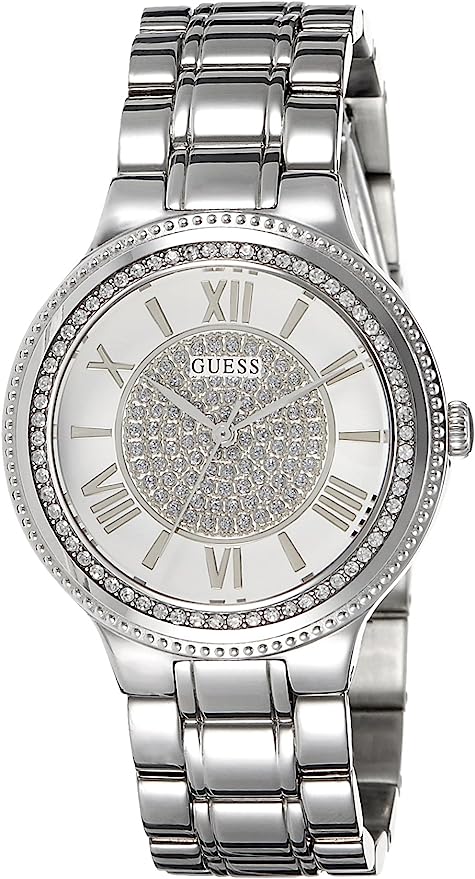 Guess Madison silver stainless steel women's watch with crystal bezel and glitter dial