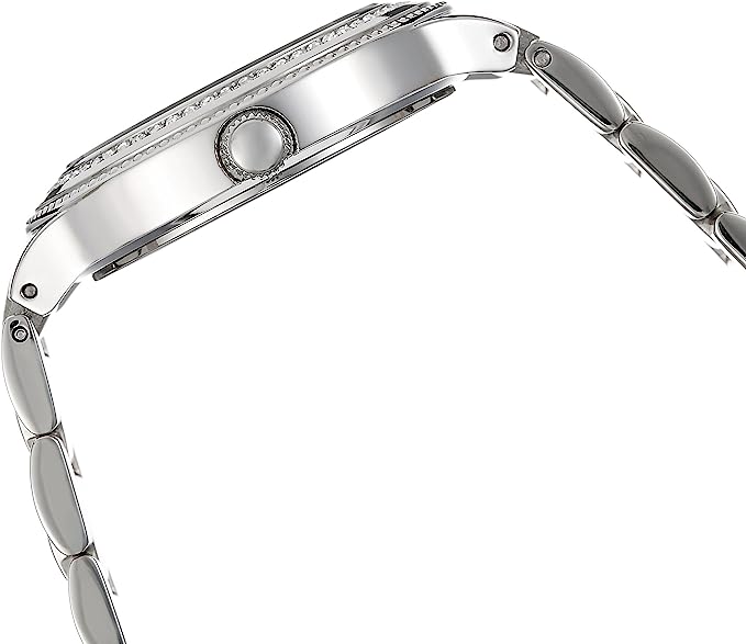 Side view of Guess Madison watch showing stainless steel case and bracelet profile