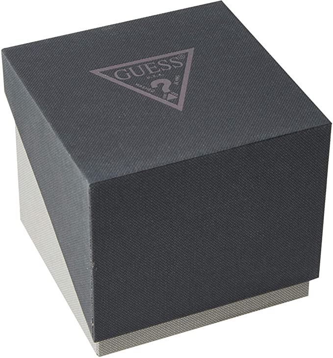 Guess Marina watch in gray branded presentation box with triangle logo