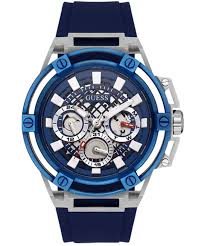 Guess Matrix multifunction watch with blue dial, chronograph subdials, and blue rubber strap