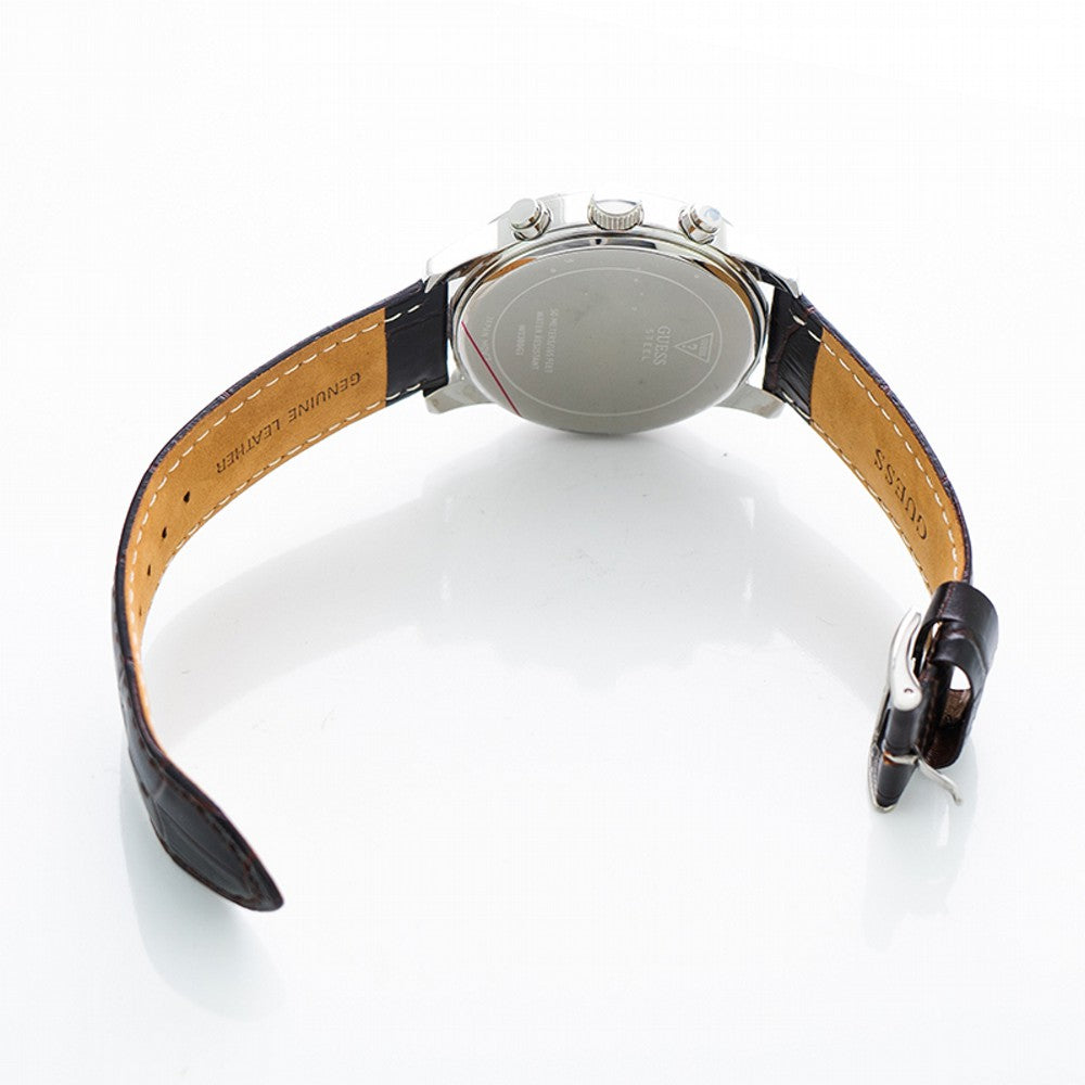 Guess Men’s White Dial Leather Band Watch W0380G1 - Watch