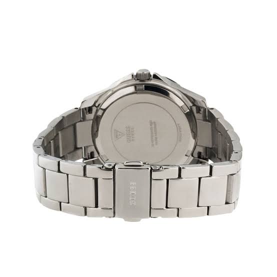 Case back of Guess Mini Phantom ladies watch showing stainless steel back and bracelet detail
