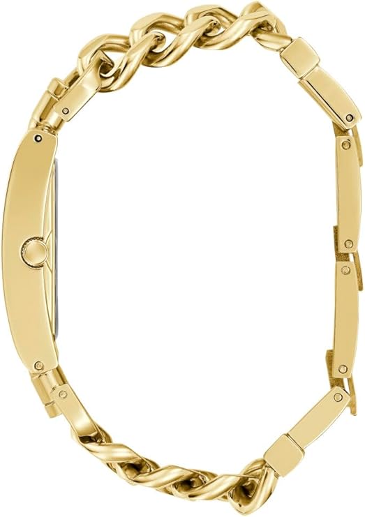 GUESS MOD HEAVY METAL gold chain link bracelet with rectangular links and deployment clasp