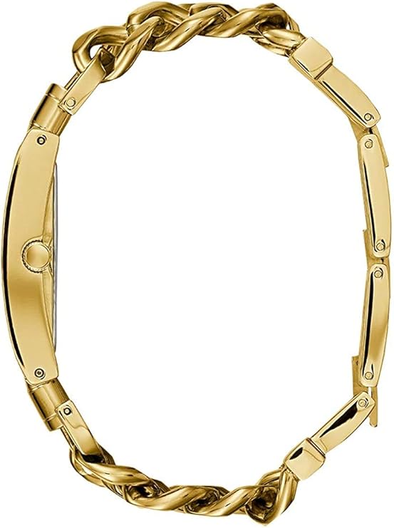 Guess Mod Heavy Metal gold bracelet watch showing double curb link construction and full bracelet length