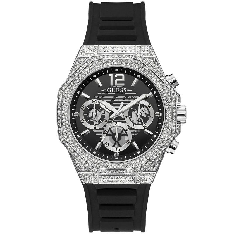 Guess Momentum multi-function chronograph watch with crystal-set case and black dial
