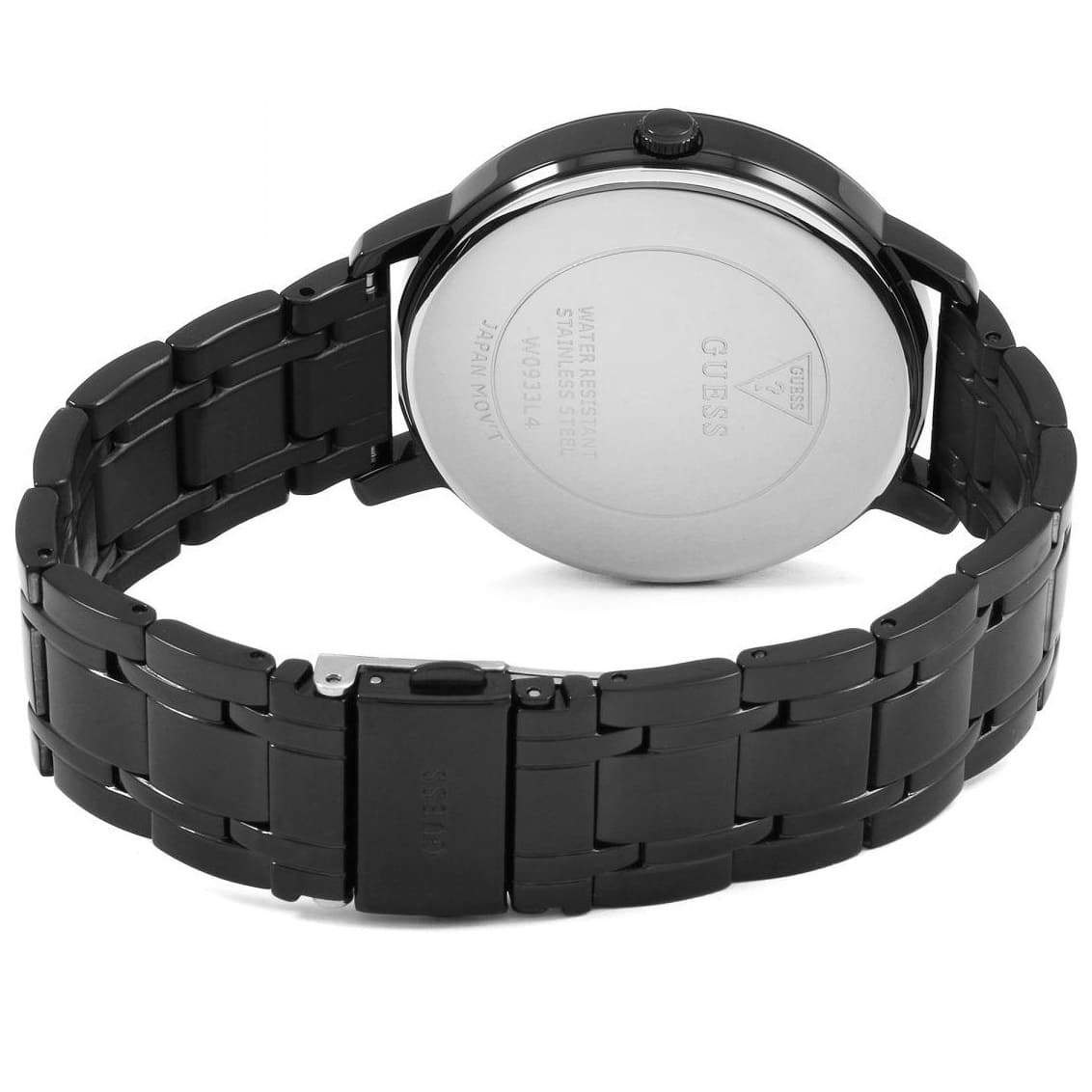 Guess Montauk watch caseback showing stainless steel case with Guess branding