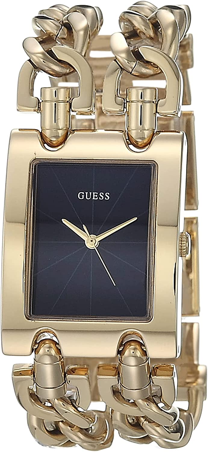 Guess gold tone women's watch with black dial and chain link bracelet