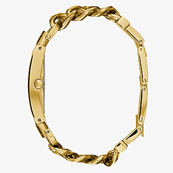Gold tone chain link bracelet with twisted links and rectangular case