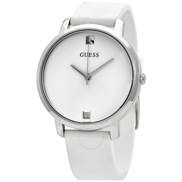 Guess Nova Quartz Silver Dial White Rubber Ladies Watch W1210L1 - The Watches Men & Co