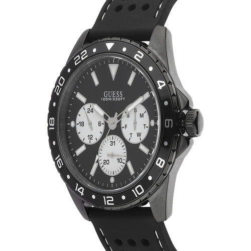 Guess Odyssey watch angled view showing chronograph dial and numbered bezel