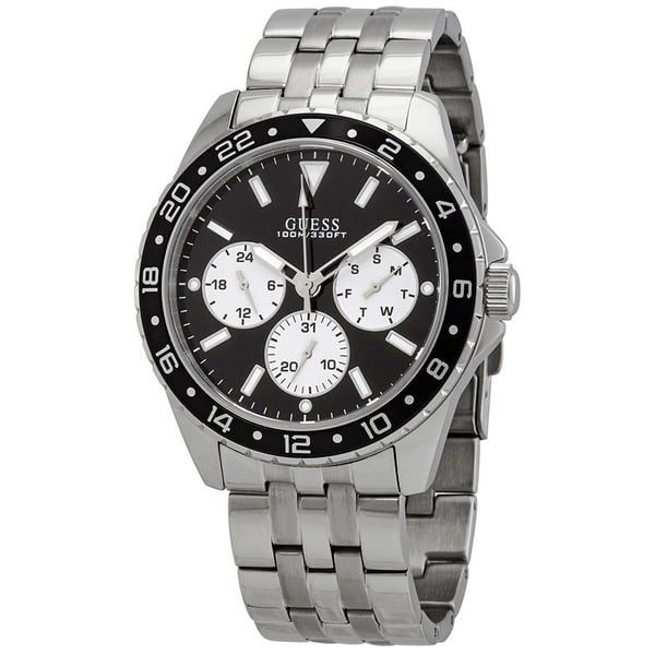 Guess Odyssey men's watch with black chronograph dial and silver-tone stainless steel bracelet