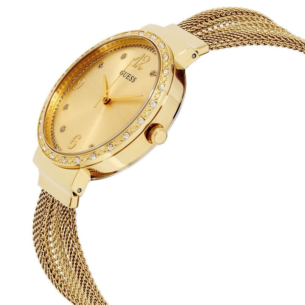 Guess Originals W1083L2 watch side profile with mesh strap and crystal bezel
